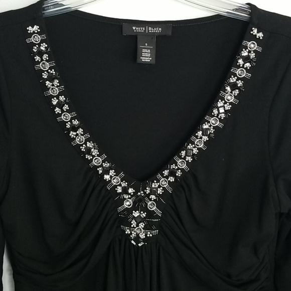 WHBM black  Beaded V-neck Blouse - Picture 3 of 10